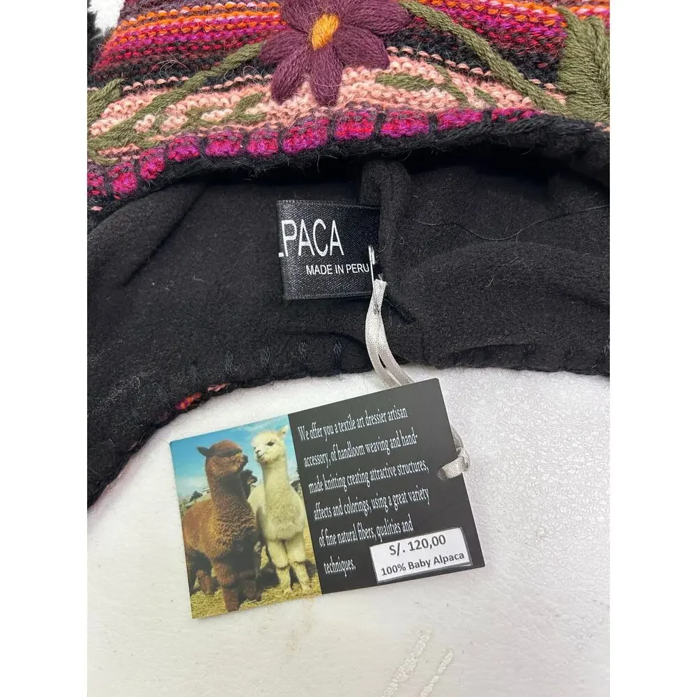 Manalpaca Unisex Peruvian Baby Alpaca Boho Hat Chullo with Earflaps NWT